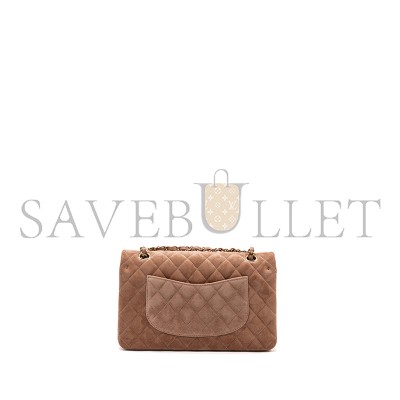 CHANEL MEDIUM CLASSIC DOUBLE FLAP BAG SUEDE LEATHER LIGHT BROWN LGHW (25*16*6cm)
